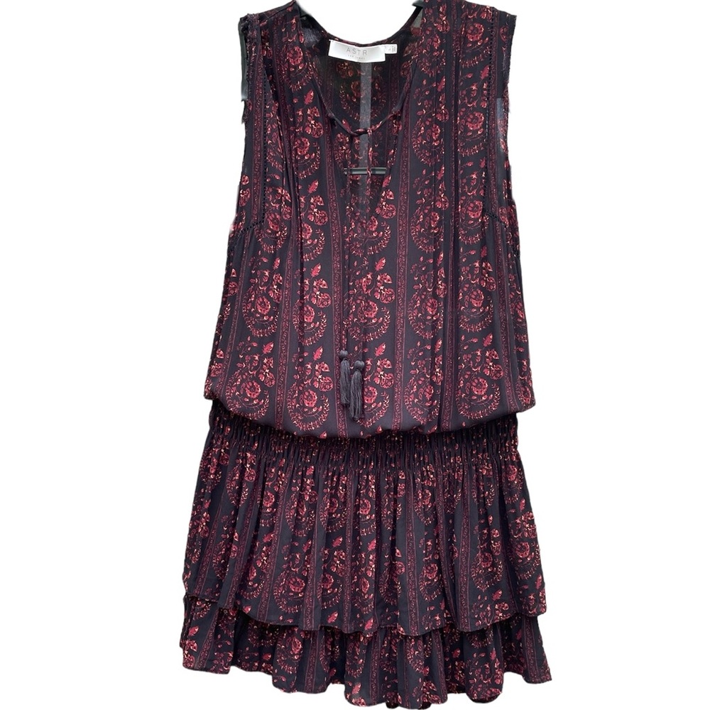 ASTR The Label Paisley Boho Black Red Sheer Drop Waist Size Large